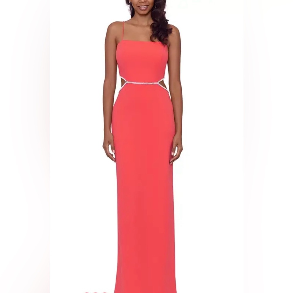 Side Cutout Scuba Crepe Fit and Flare XSCAPE Coral Maxi Dress